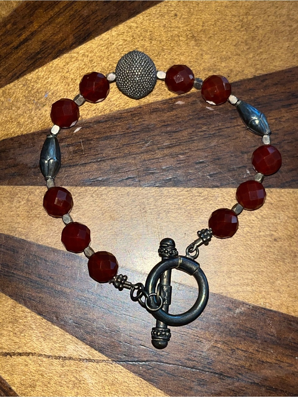 Citrine Beaded silver Toggle Bracelet